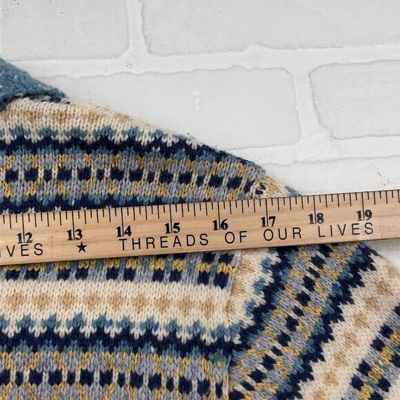 Talbots Cardigan‎ Women Medium Petite Blue Yellow Fair Isle Wool Cashmere Silk - Picture 10 of 12
